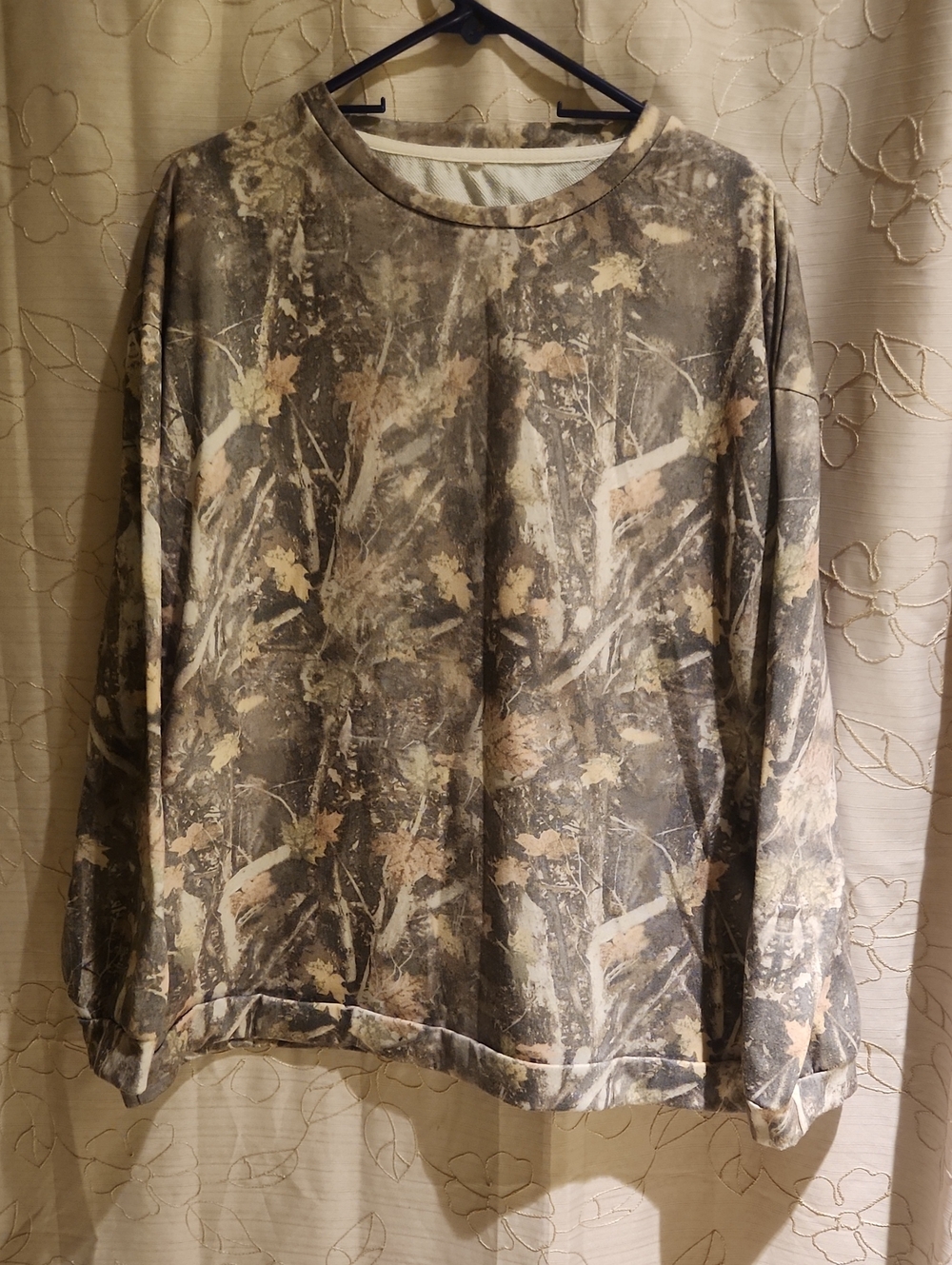 Women’s Long Sleeve Crewneck Top - Beige Camouflage Print